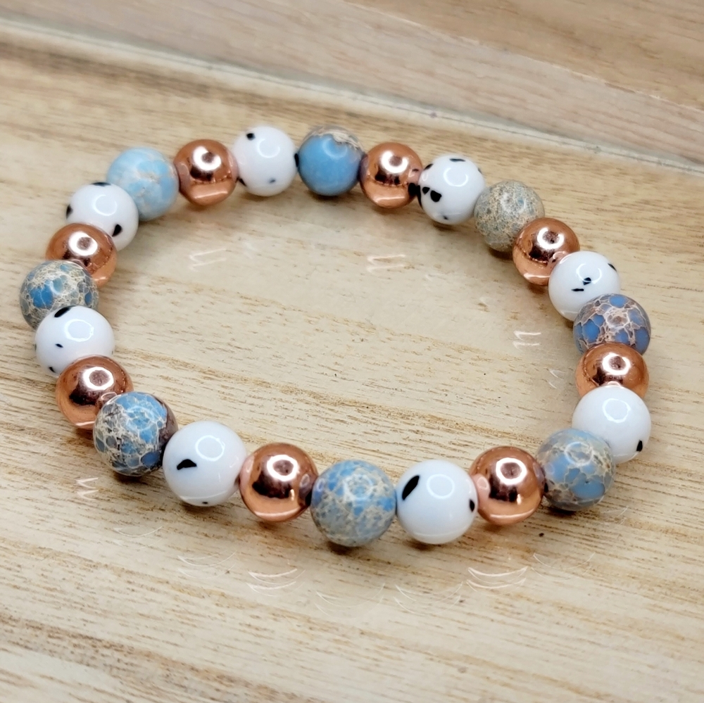 Multi Color Rose Gold Gemstone Stretch Bracelet - Picture 11 of 11